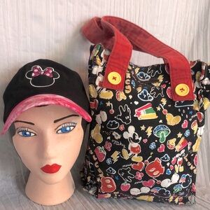 WALT DISNEY Minnie Mouse adult baseball hat & Mickey Mouse themed tote bag